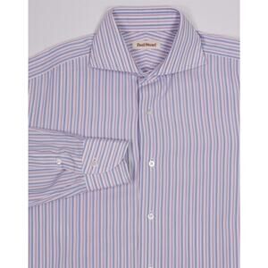 Paul Stuart Blue Pink Striped Spread Collar Dress Shirt (39) 15.5-32